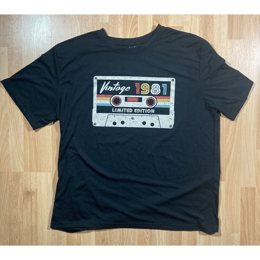 Shein "Vintage 1981" Cassette Tape Graphic Tee (Men's Size L) • Black T-Shirt